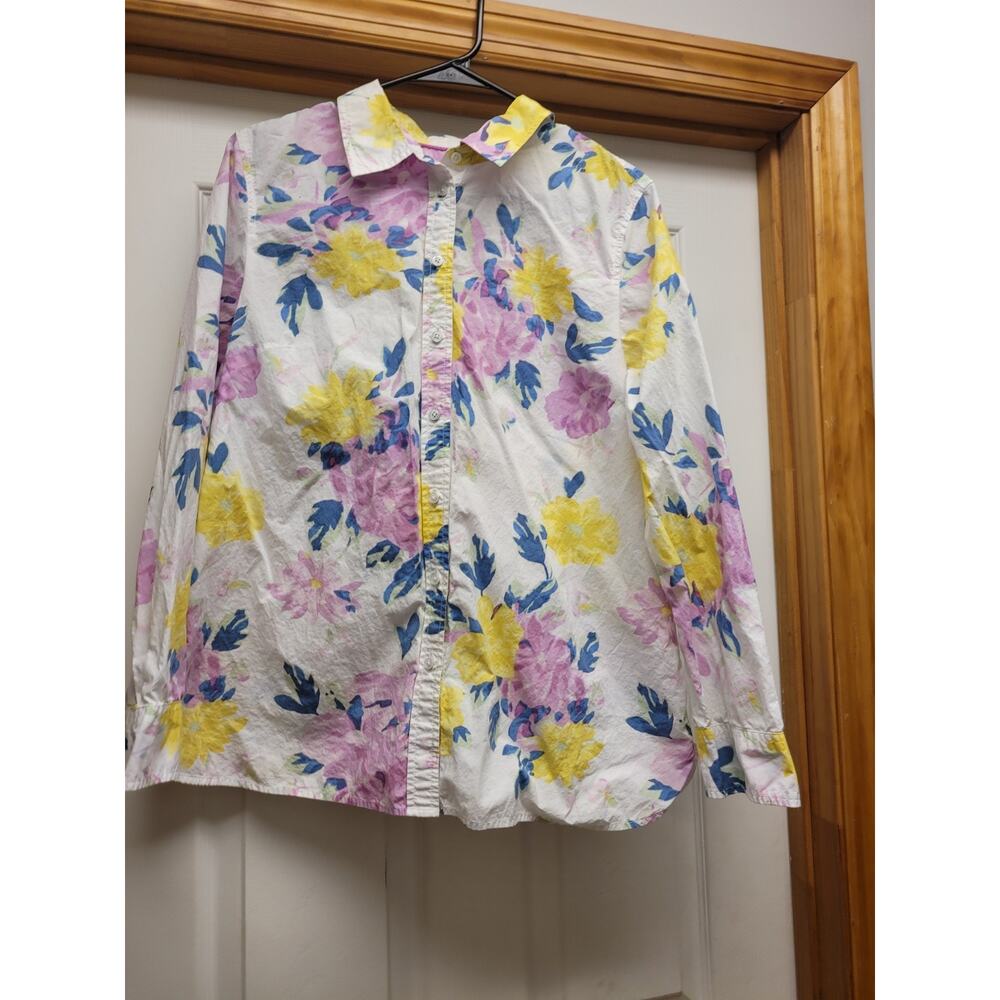 Talbots Floral Button Down Shirt Womens Large Cottagecore Spring Blouse